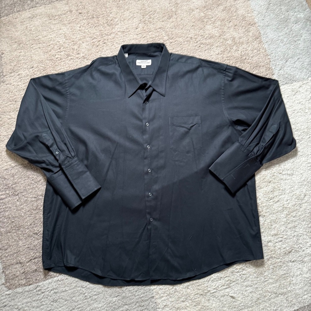 Pronto Uomo Mens Dress Shirt Black Herringbone 100% Cotton French Cuff 20 34/35